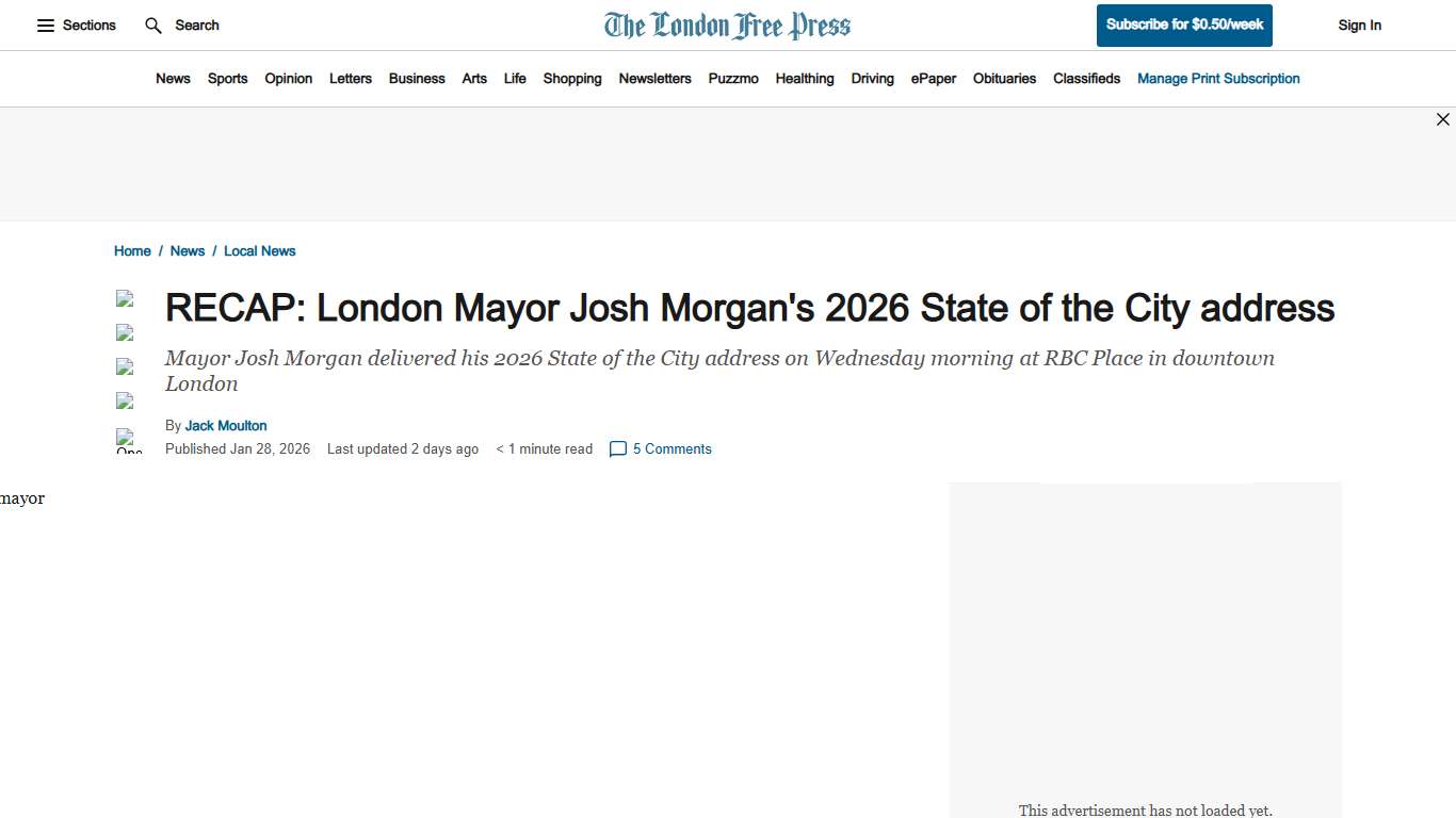 RECAP: London Mayor Josh Morgan's 2026 State of the City address London Free Press